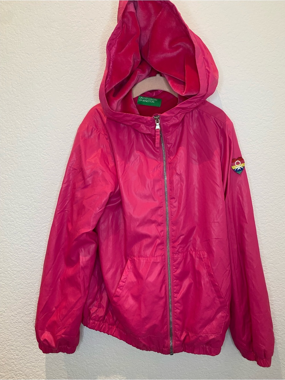 United Colors Of Benetton Girls' Bright Pink Hooded Rain Jacket
